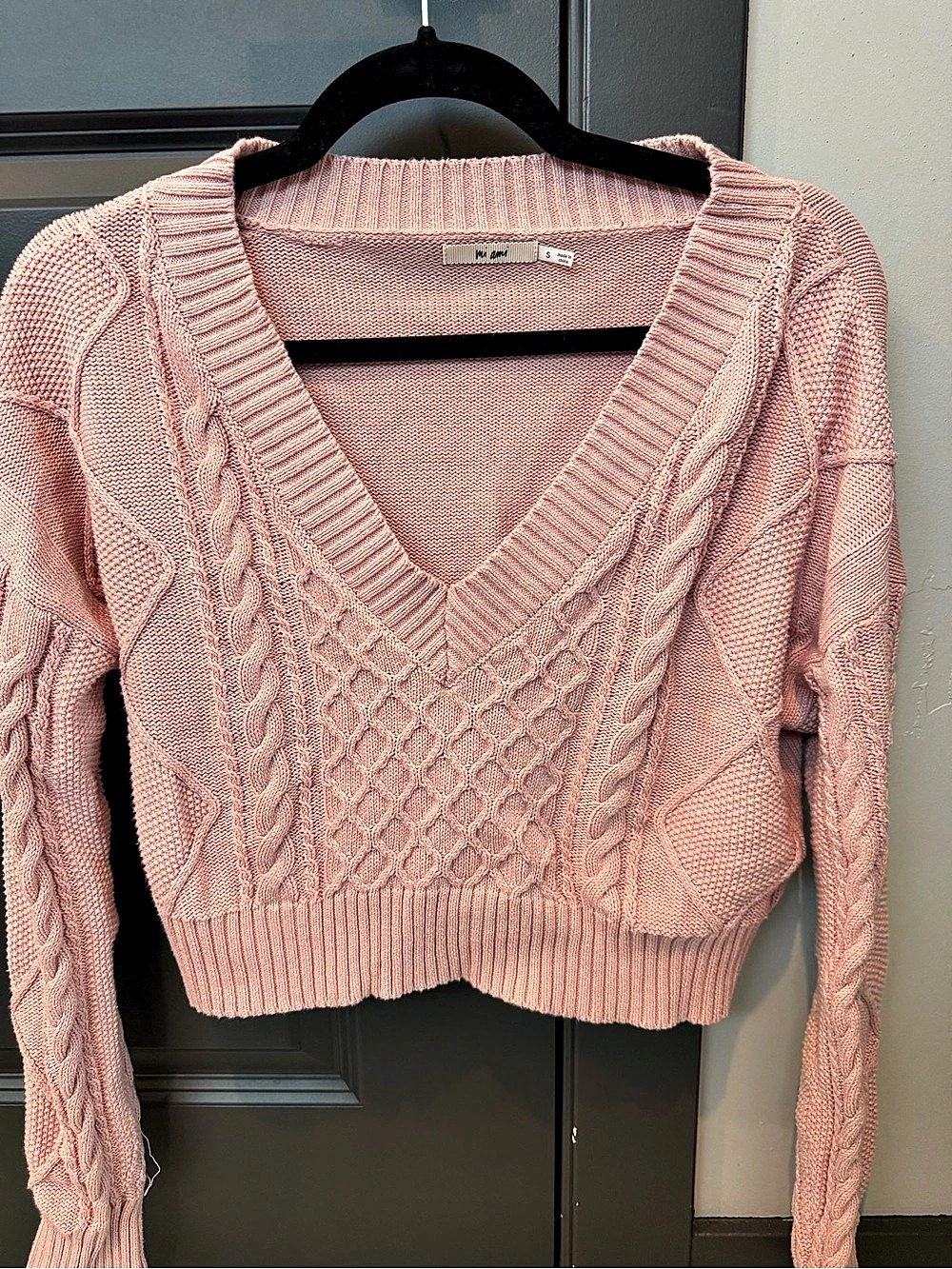 Mi Ami Cable Knit V-Neck Cotton Sweater Size Small